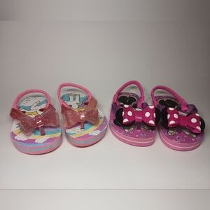 Two Pairs Of Little Girls Flip Flops. Minnie Mouse/Unicorn. Sizes 5-6